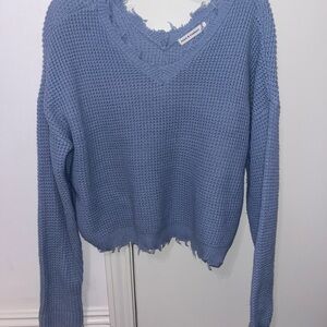 moon & madison Textured Blue V-Neck Sweater